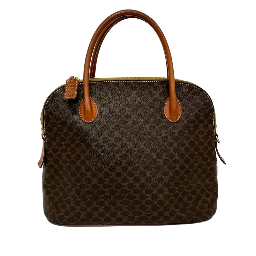 Celine Macadam Handbag Dark Brown PVC Leather
